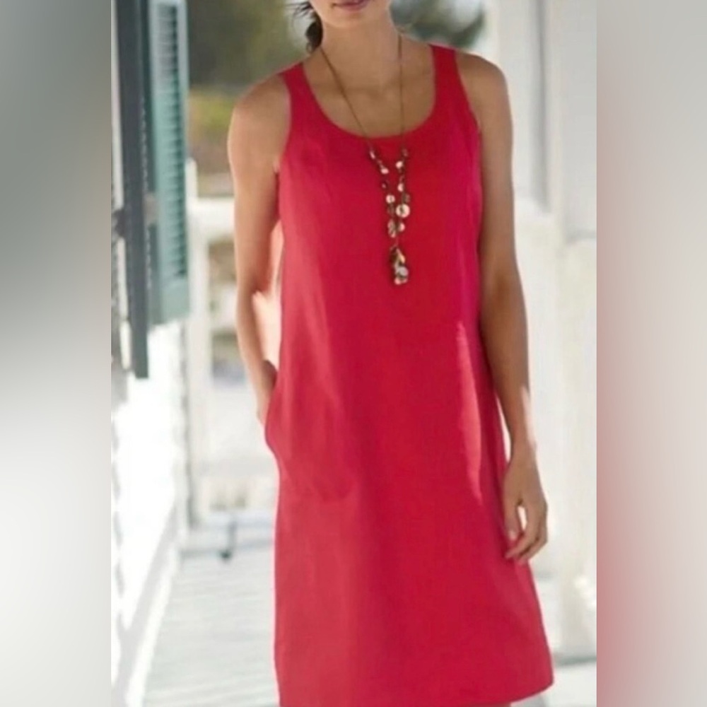 J Jill  Linen Red Shift Dress Sz L